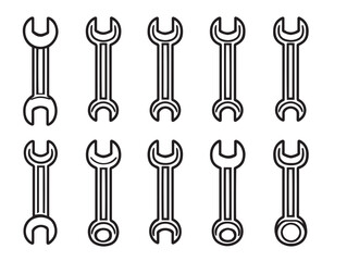 Combination Wrench Set Icon in Clean Elegant Vector Line Design