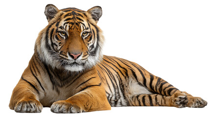 Fototapeta premium Tiger lying down, isolated on transparent background