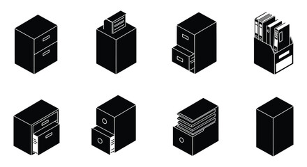 various filing cabinets and document storage units illustrated