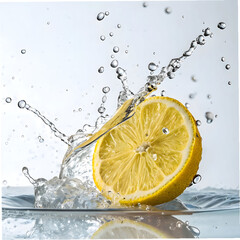 slice of lemon splashing into water