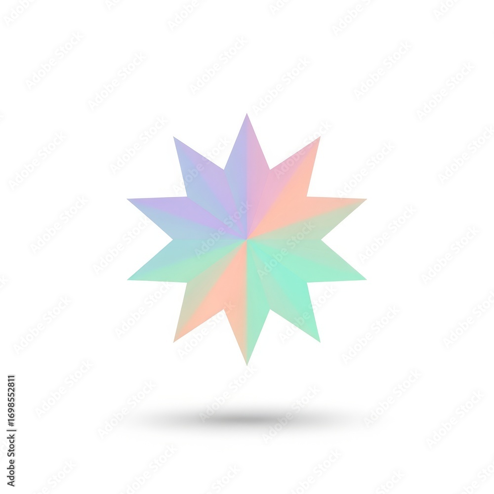 Fototapete iridescent star with multiple points and a soft shadow on a plain white background in a simple style