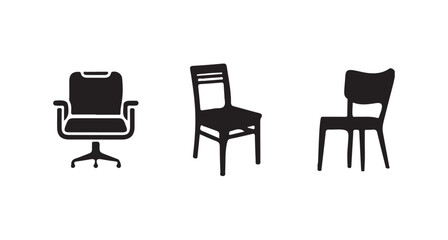 Simple chair icons in a modern flat style, featuring various types of seating silhouettes, vector illustration eps 10