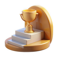 Golden trophy on steps podium isolated on transparent background