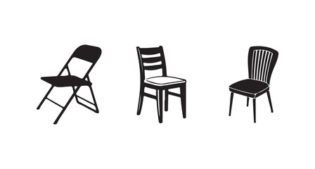 Simple chair icons in a modern flat style, featuring various types of seating silhouettes, vector illustration eps 10