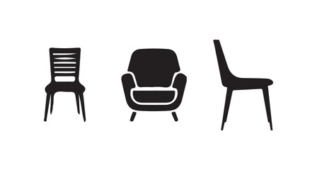 Black Chair icon collection, furniture icon set, Office chair, and sofa icon isolated on white background, vector illustration eps 10.