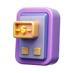 3d render of purple atm machine isolated on transparent background