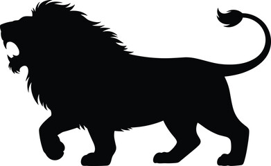 Majestic lion silhouette roaring with powerful stance, wild animal, king of jungle, nature wildlife, fierce predator, strength, courage, vector illustration, wildlife concept, outdoor nature