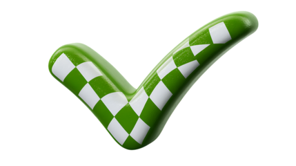 Green check mark with checkered pattern isolated on transparent background