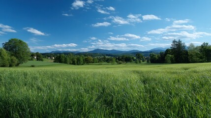 Obraz premium Green field under blue sky landscape