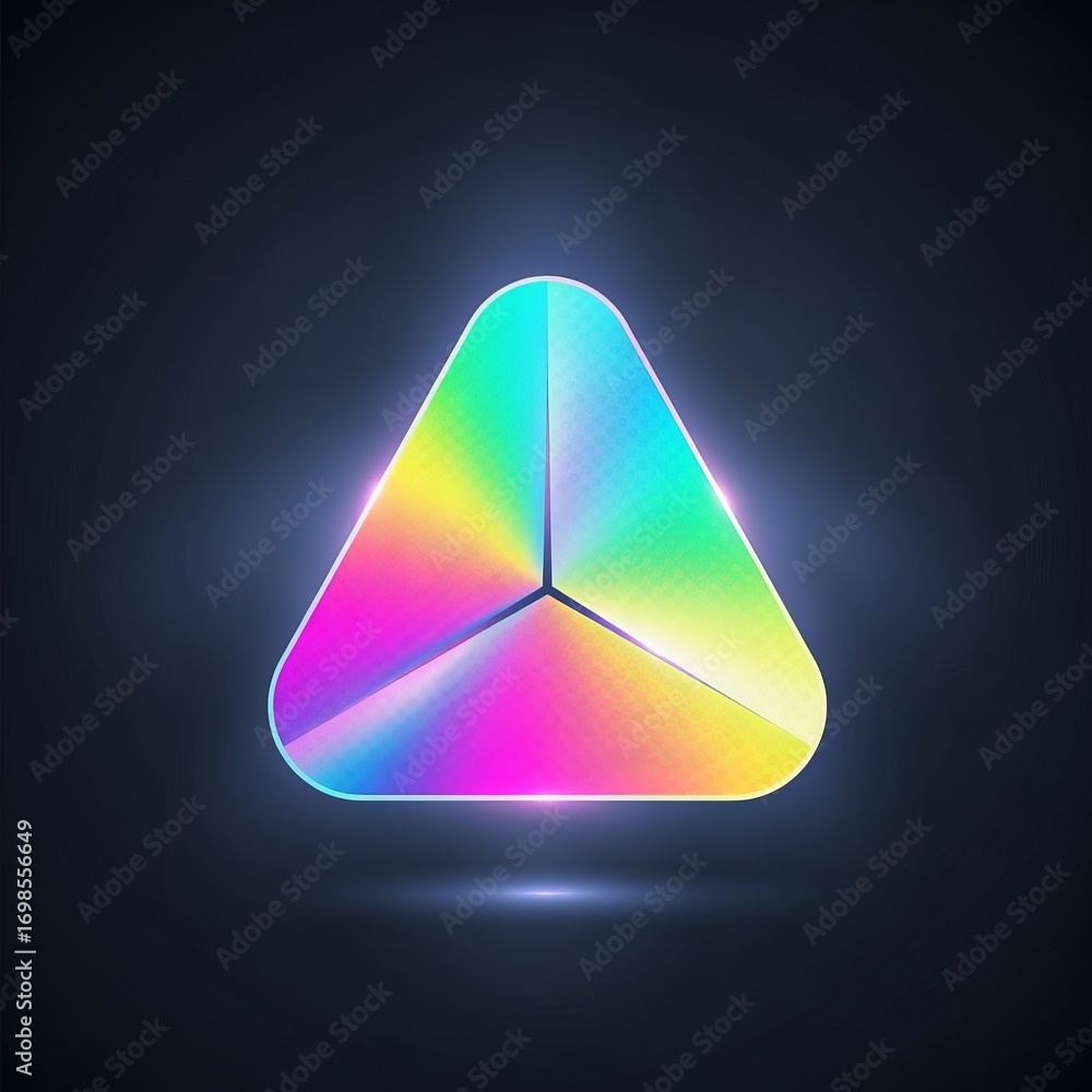 Aufkleber a glowing iridescent triangle divided into three sections on a dark gradient background with light f