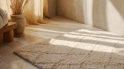 Sunlit Cozy Rug in Minimalist Living Space