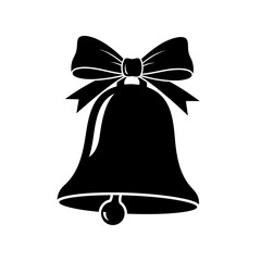 Black silhouette of a bell with a bow isolated on white background