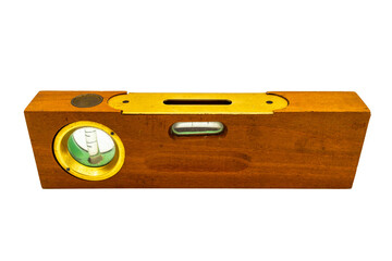 Vintage wooden spirit level front view isolated on transparent background