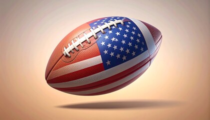 Football with US flag stripes & stars, brown leather