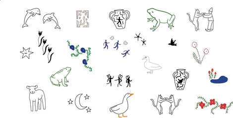 Quirky Whimsical Doodles Hand Drawn Animals Flowers and Objects for Playful Art Projects and Creative Design Ideas on