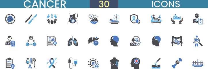 Cancer icons set collection medical research treatment awareness symbols modern flat design vector