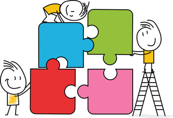 puzzle,team,build modern flat vector illustration for collaboration solution design vector graphic for problem solving