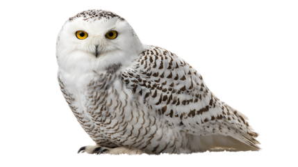 Snowy owl sitting isolated on transparent background