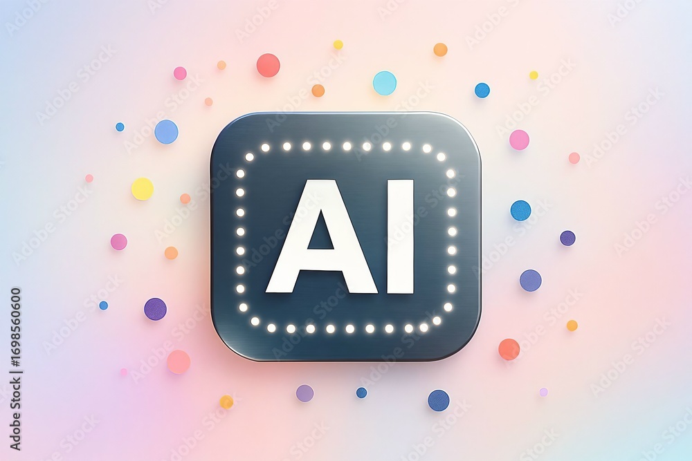 Poster modern ai icon with glowing dots and colorful bokeh background representing artificial intelligence 