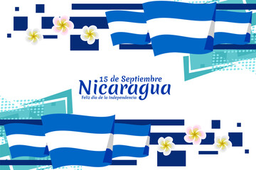 Translation: September 15, Nicaragua, Happy Independence day. Happy Independence Day of Nicaragua vector illustration. Suitable for greeting card, poster and banner.