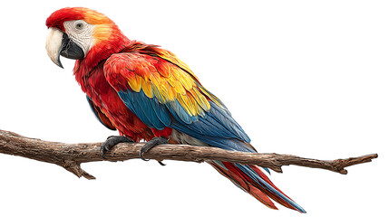 Obraz premium Scarlet macaw parrot perched on a branch isolated on transparent background