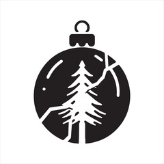 Christmas Ornament cracked with pine tree inside vector silhouette outline logo design concept illustration