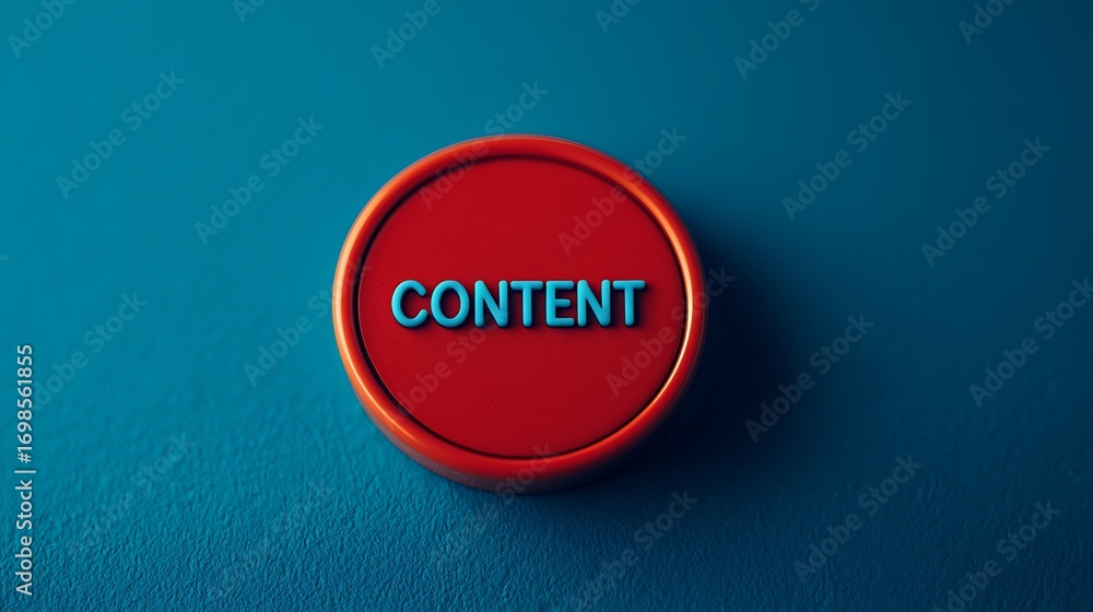 Poster A bright red button with the word 
