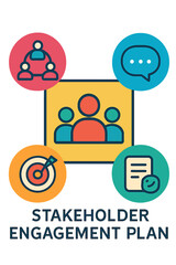 Fototapeta premium Stakeholder engagement plan with icons representing communication and collaboration 