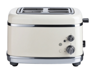 Retro Modern Toaster with Dual Toasting Slots and Chrome Accents, Front View, Isolated on Transparent Background