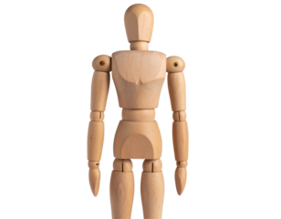  Standing Wooden Art Mannequin in Neutral Pose, Full Front View, Isolated on Transparent Background