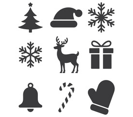 Christmas Silhouette Icon Set Collection Vector Illustration for Seasonal Holiday Artwork Design