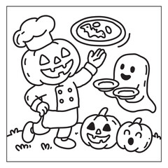 Fototapeta premium Bold and easy halloween coloring pages, vectors, illustration, line art, black & white deasgns, halloween coloring book, halloween coloring pages, halloween elements, line art.
