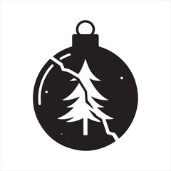 Obraz premium Christmas Ornament cracked with pine tree inside vector silhouette outline logo design concept illustration