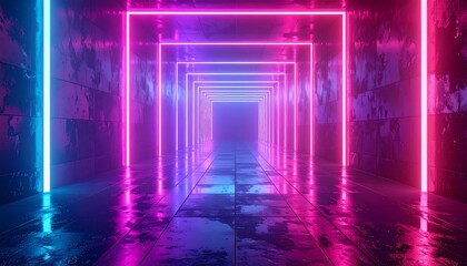 Neon tunnel with vibrant light