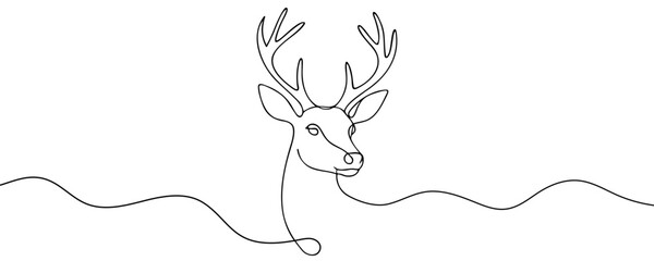 Deer drawing in one line style. symbol of new year, christmas, santa claus. vector illustration.