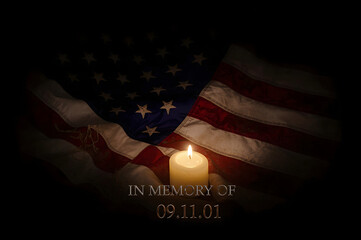 Solemn 9/11 Memorial with Candlelight and US Flag