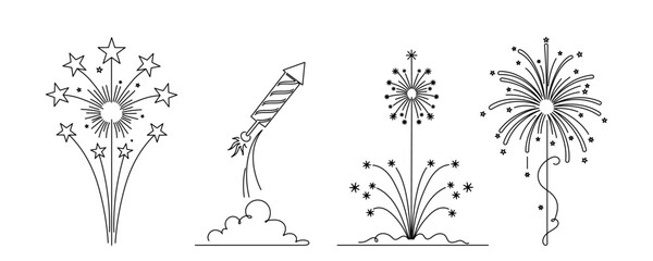 linear drawing of firework sparks, firecrackers, holiday symbol. vector illustration