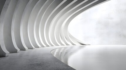 Minimalist white spiral staircase in a modern interior space for architecture designs.