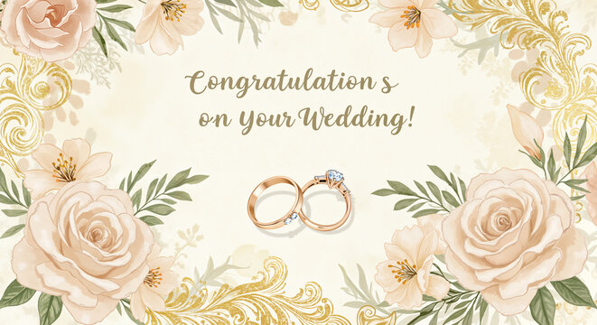 Wedding invitation card with floral design and gold accents  