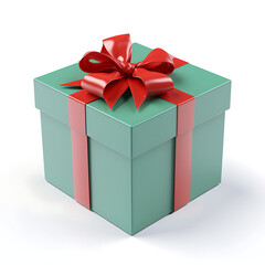 Obraz premium Elegant teal gift box adorned with a vibrant red ribbon and bow, perfect for celebrations, holidays, and special occasions, ready to delight recipients with thoughtful presents and joy.
