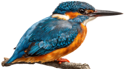 Kingfisher bird perched on a branch, isolated on transparent background