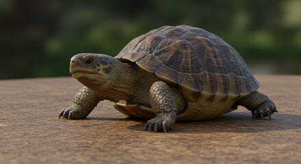 Fototapeta premium Detailed close up of a tortoise in its natural environment showcasing its shell