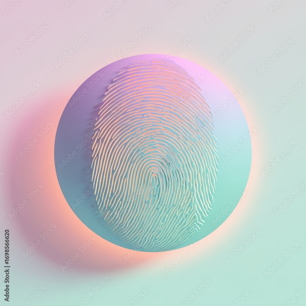Poster fingerprint authentication in digital era: a detailed fingerprint is displayed on a sphere. this ima