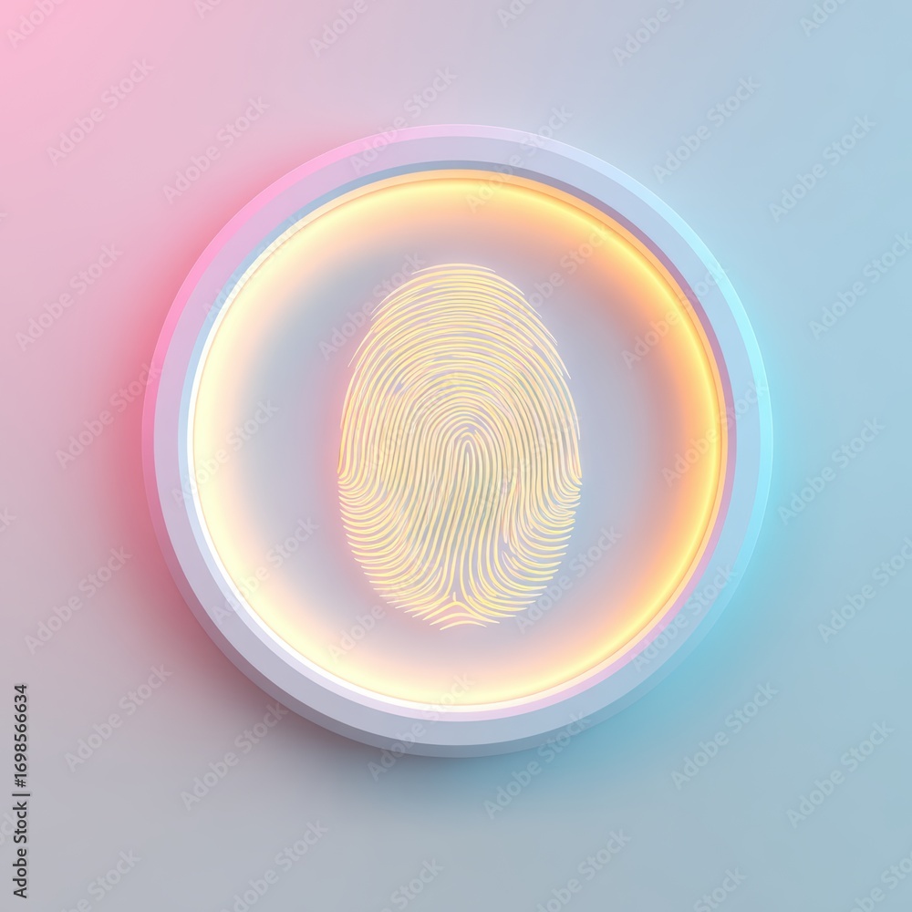 Poster fingerprint security icon: a striking, modern fingerprint icon glows within a sleek, circular frame,