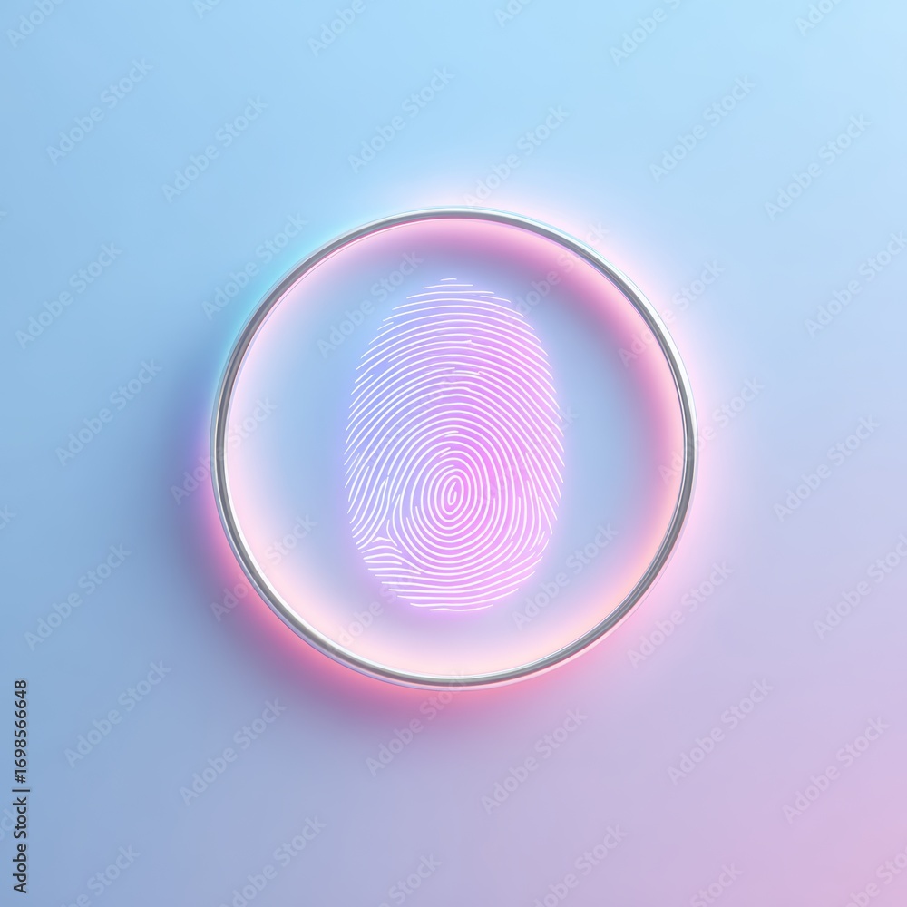 Poster fingerprint authentication: a close-up, artistic rendering of a digital fingerprint encased within a