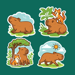 Capybara Cute Summer Illustration Sticker Pack