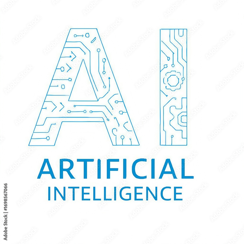 Poster modern artificial intelligence text logo with circuit board pattern and clean typography