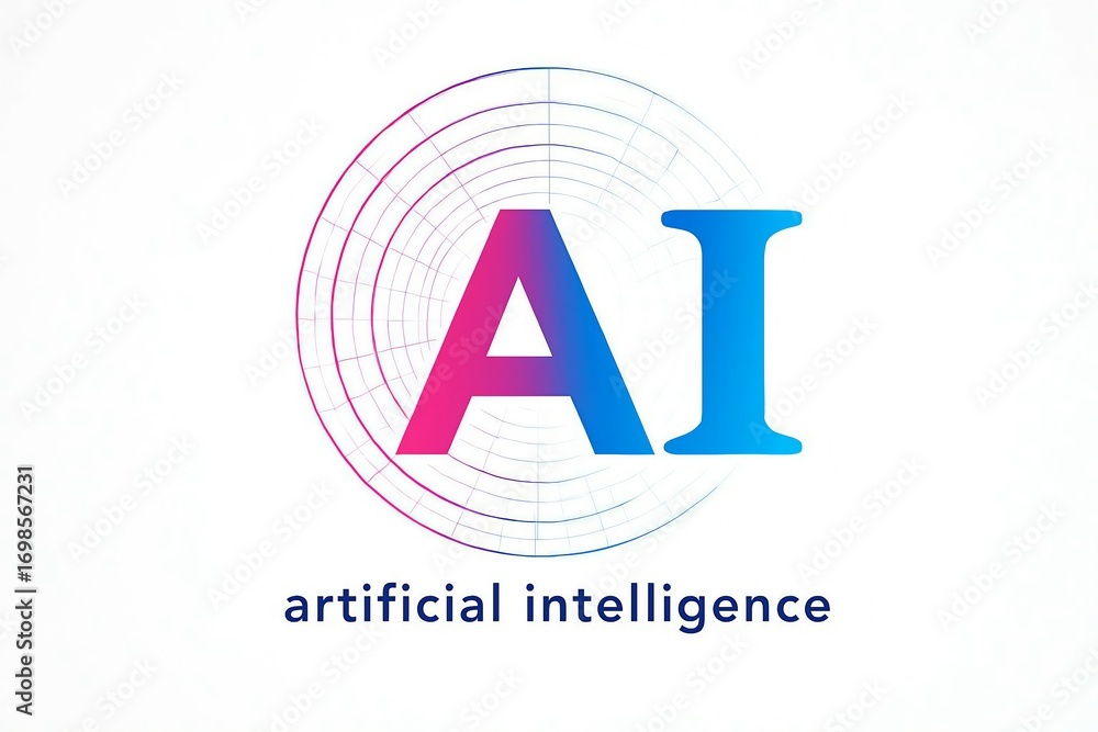 Poster abstract ai logo with gradient colors and futuristic circular design representing artificial intelli