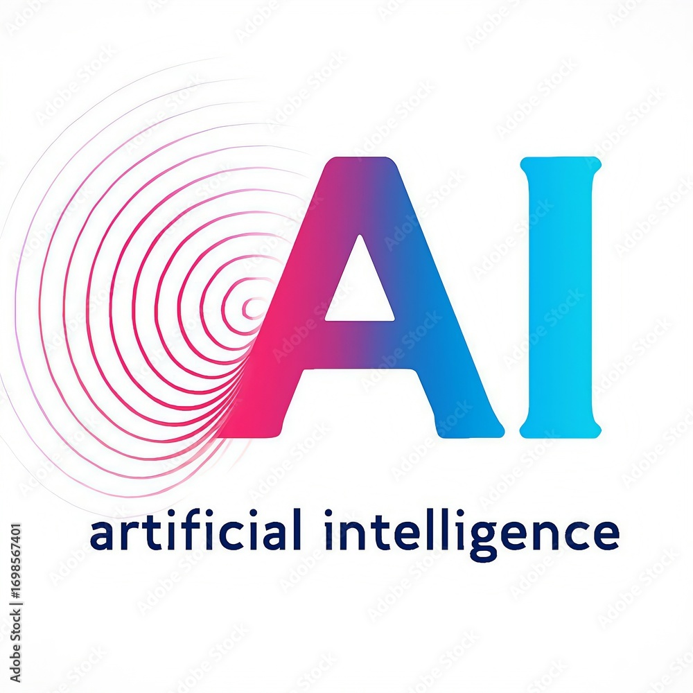 Poster modern artificial intelligence ai logo with radiating circles and gradient colors symbolizing innova