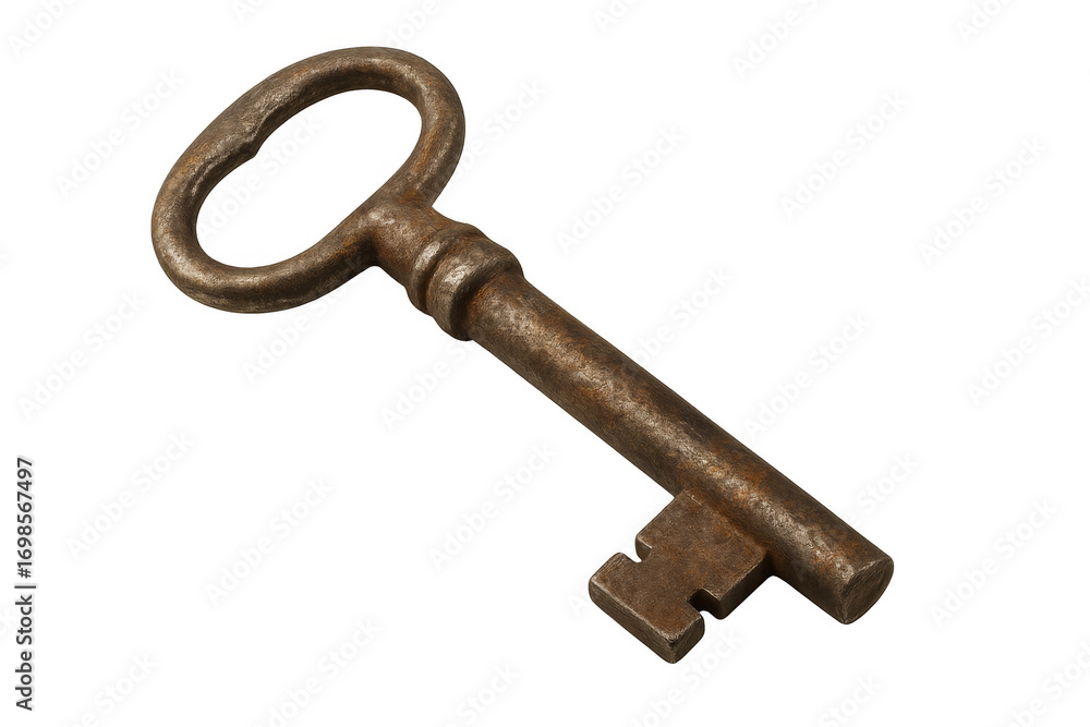 Poster old rusty key isolated on transparent background
